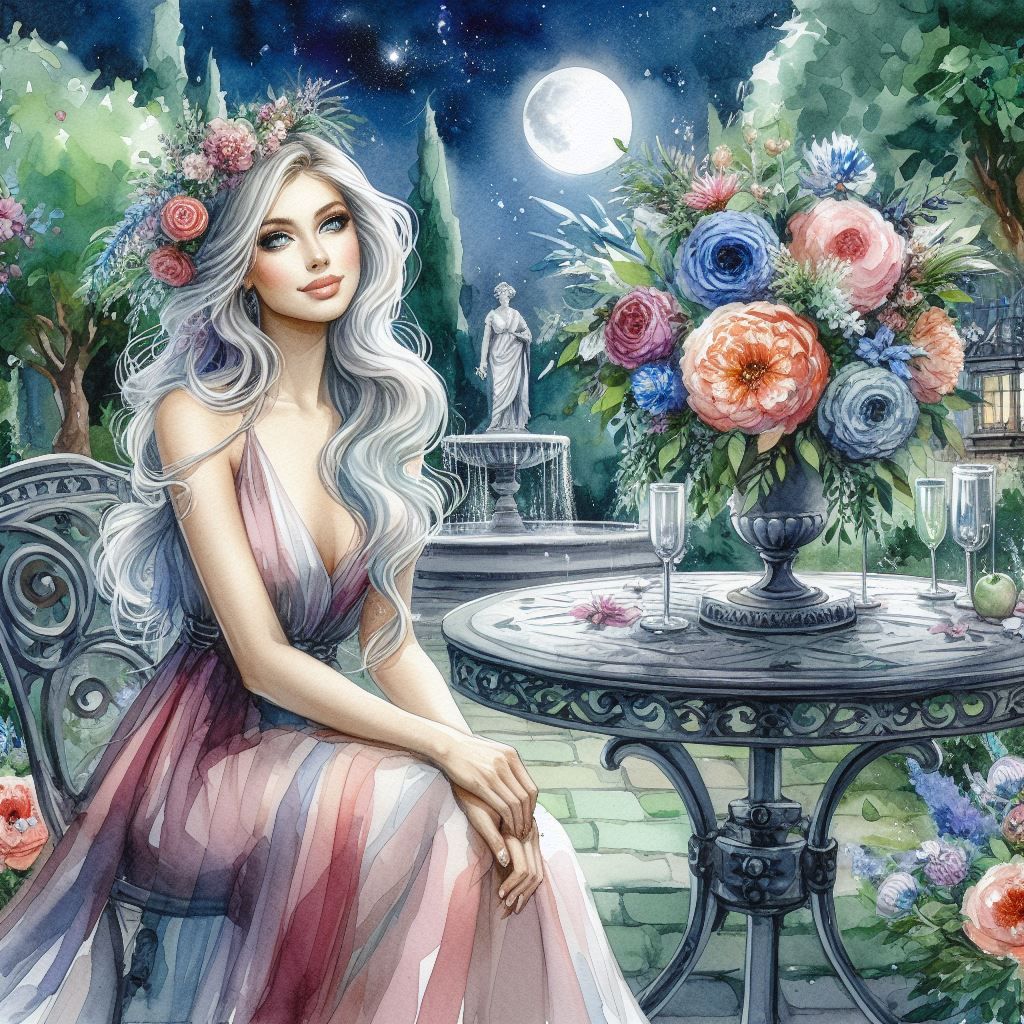 Beautiful Woman in Garden at Night