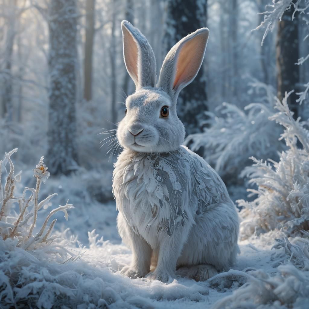 Icy Rabbit in Mystical Forest: Digital Matte Painting