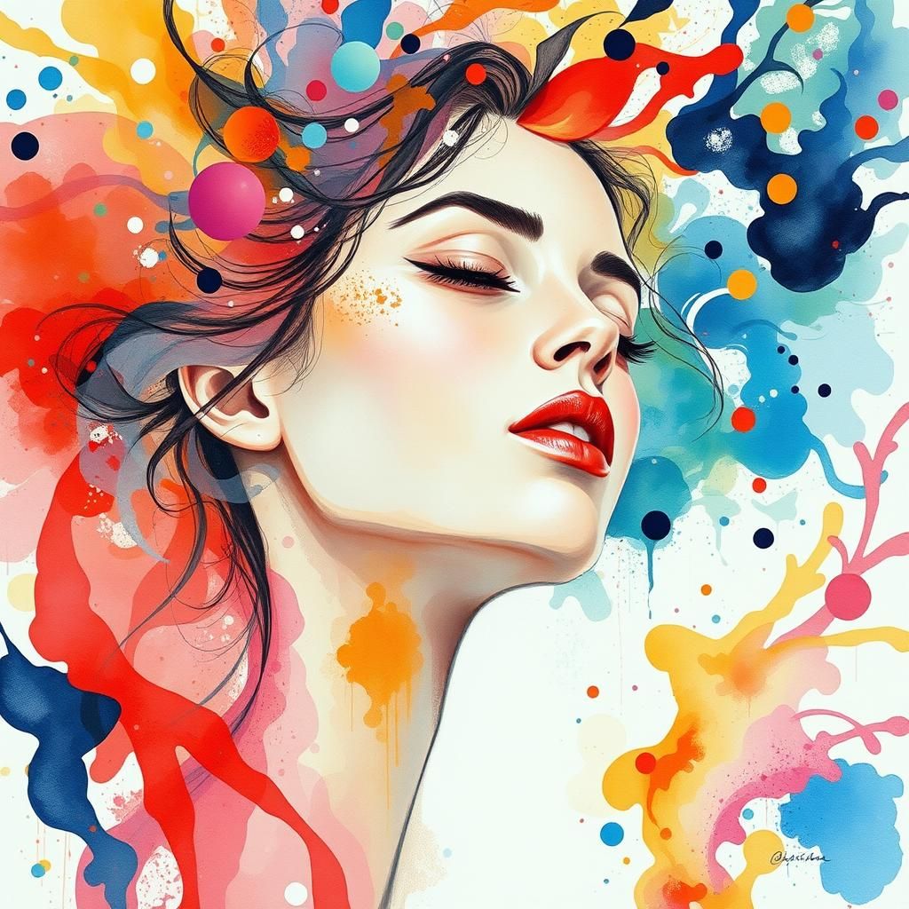 Serene Woman Portrait in Expressionistic Watercolor Style