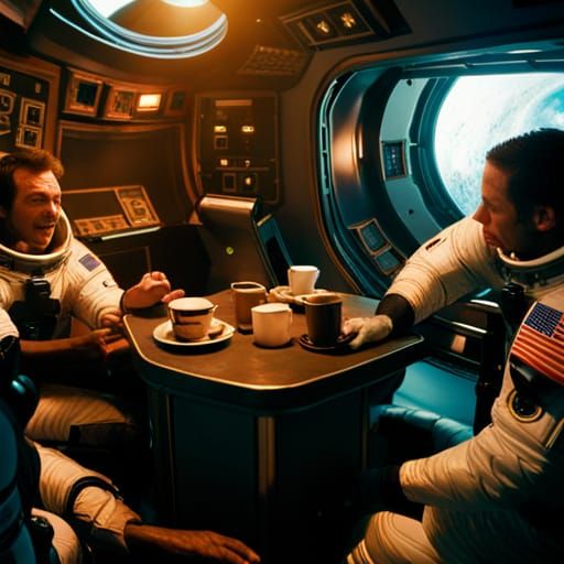 [ Cine still movie scene Coffee Shop in Space ], coffee shop, in space