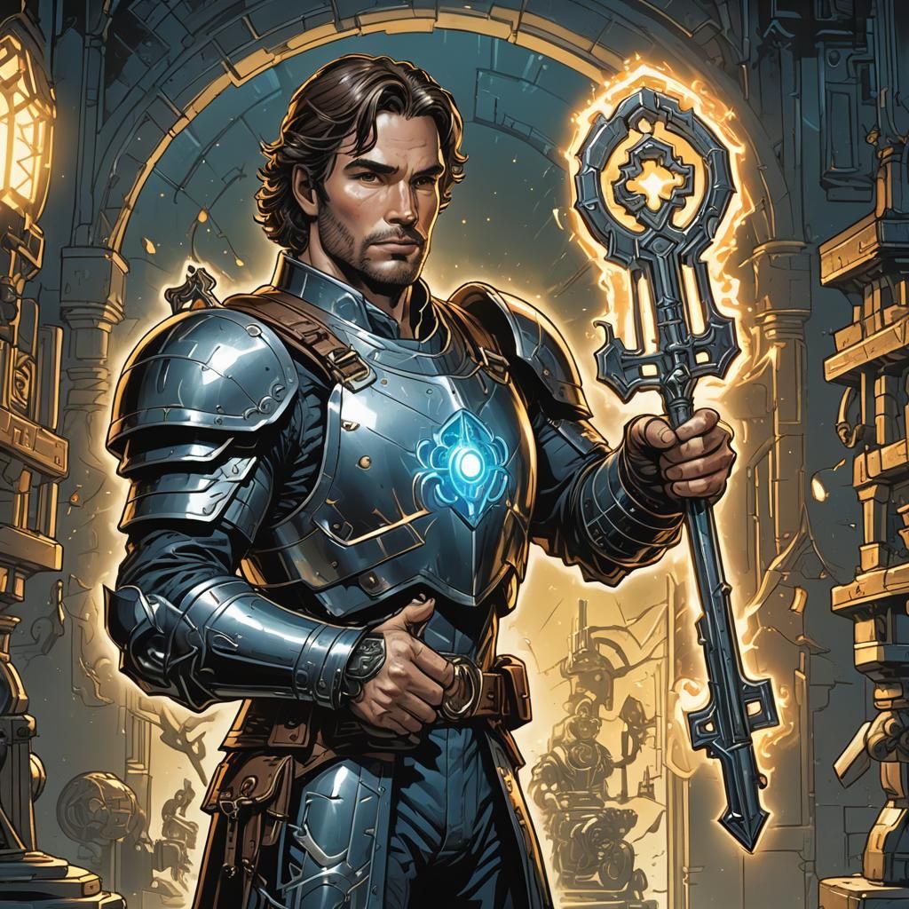 Armored Key Master holding a bright glowing key