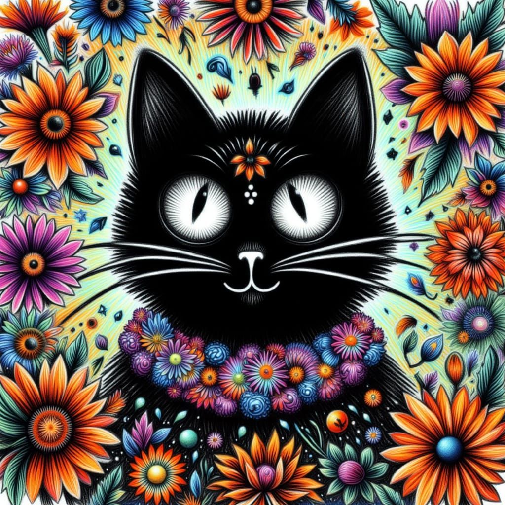 <lora:Black Cat Spooky:1.0> Sugar Skull painted black cat