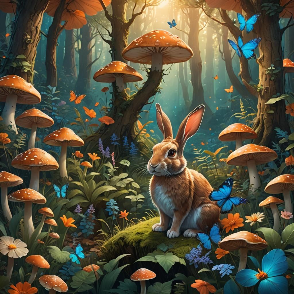 Rabbit in Enchanted Forest: Fantasy Matte Painting
