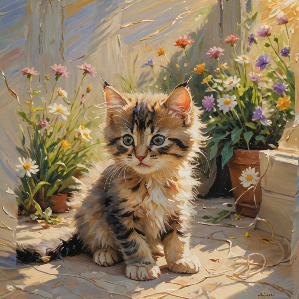 A kitten playing with loose string, 