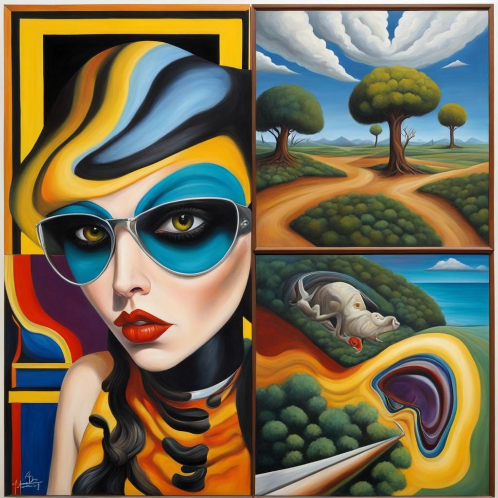 Door to another dimension. a half open door. abstract art complementary colors fine details