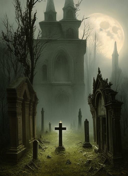 Creepy haunted cemetery I - AI Generated Artwork - NightCafe Creator