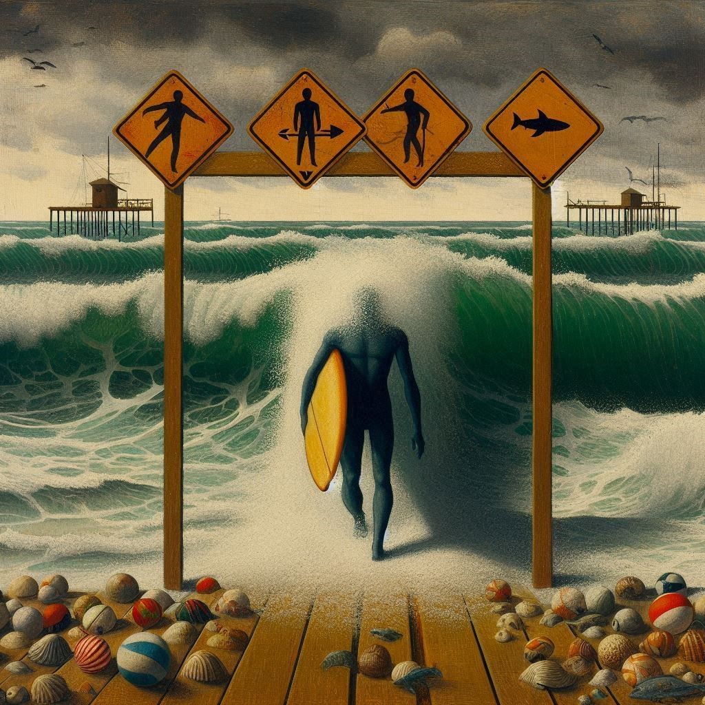 the surfer disappears behind the signs of surfing