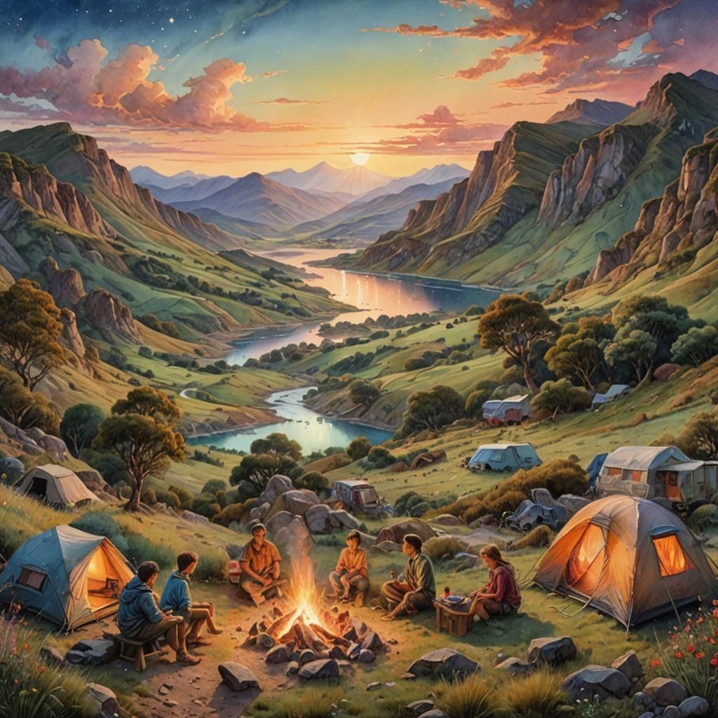 campsite surrounded by hills  by @Dr_Fox