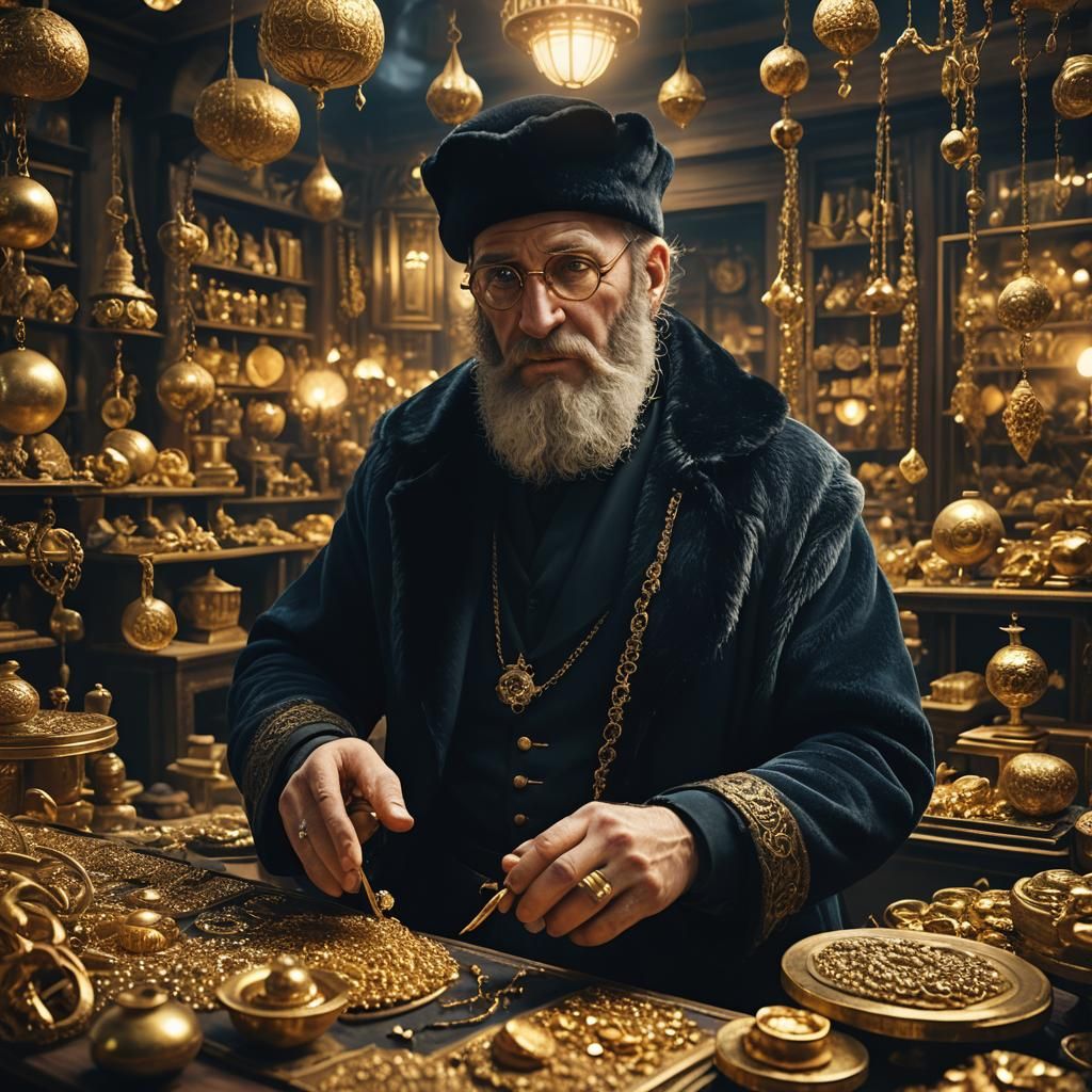 Jewish Jeweler in Gold Shop: Fantasy Concept Art