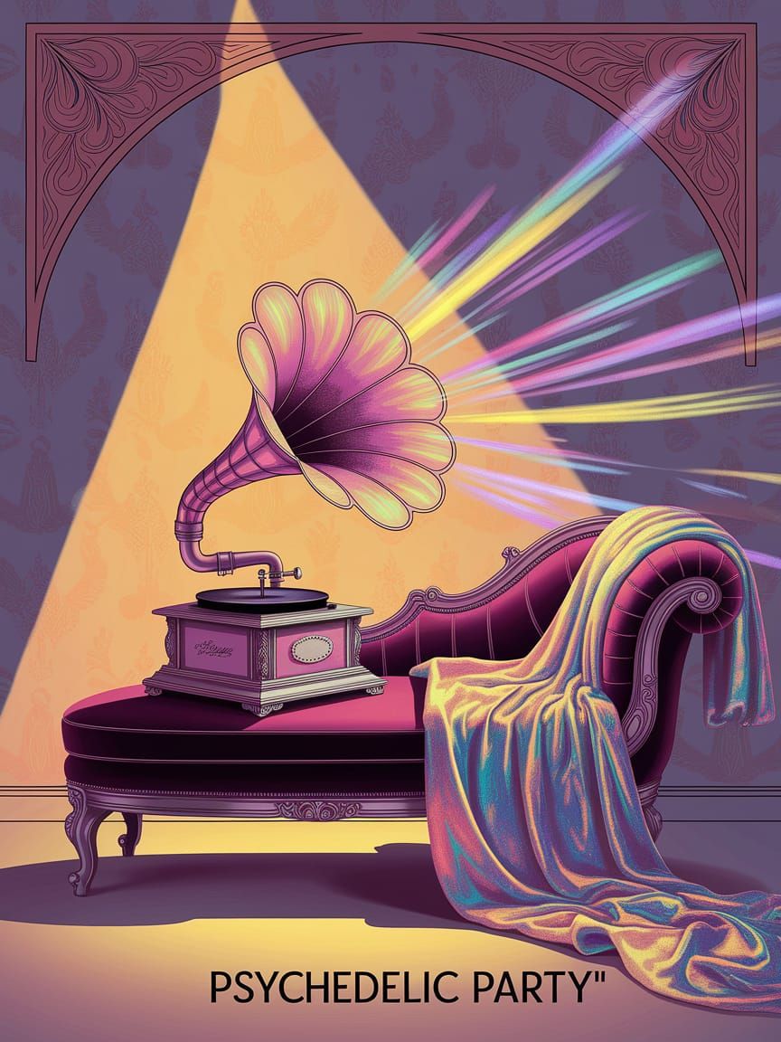 Psychedelic Party Illustration in Art Nouveau Style
