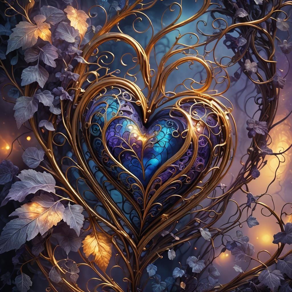 Iridescent Heart in Surrealist Dark Fantasy Style