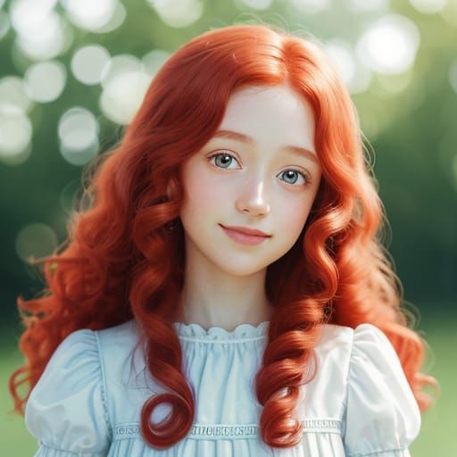 Little Girl Portrait with Red Hair in Pastel Colors