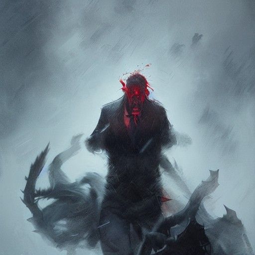 man screaming in anger at dark at the city and red sinister ...