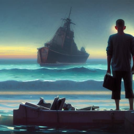 Surreal Sea of the Dead in Cyberpunk Style