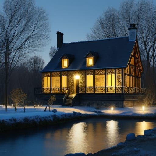 Mysterious Old House on the Riverbank