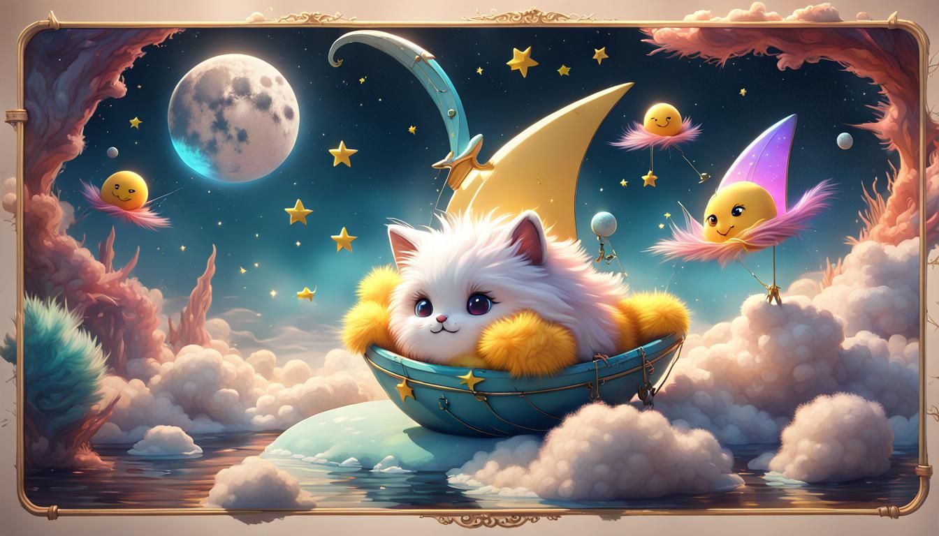 A Celestial Cat in her Star Boat,off you go cutie ! Nothing ...