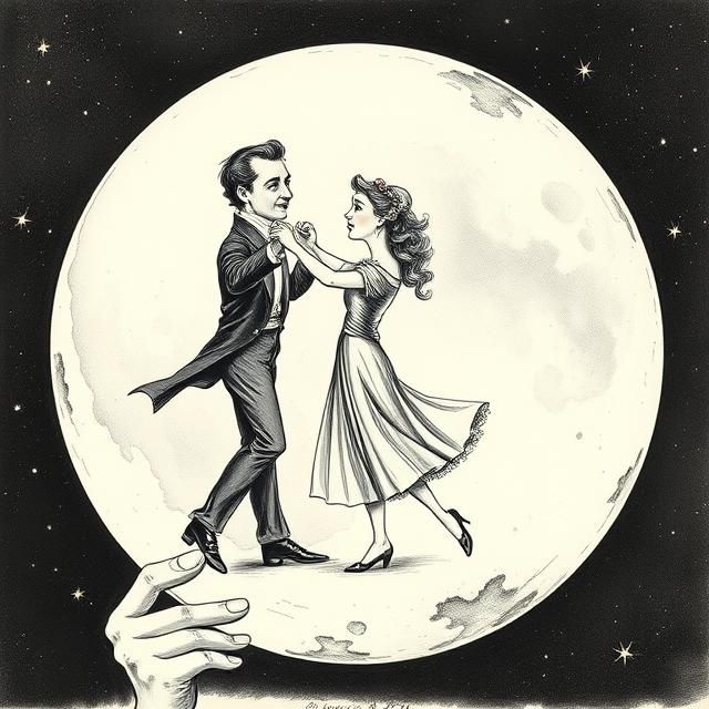 An illustrative painting of a man and woman tango dancing on...