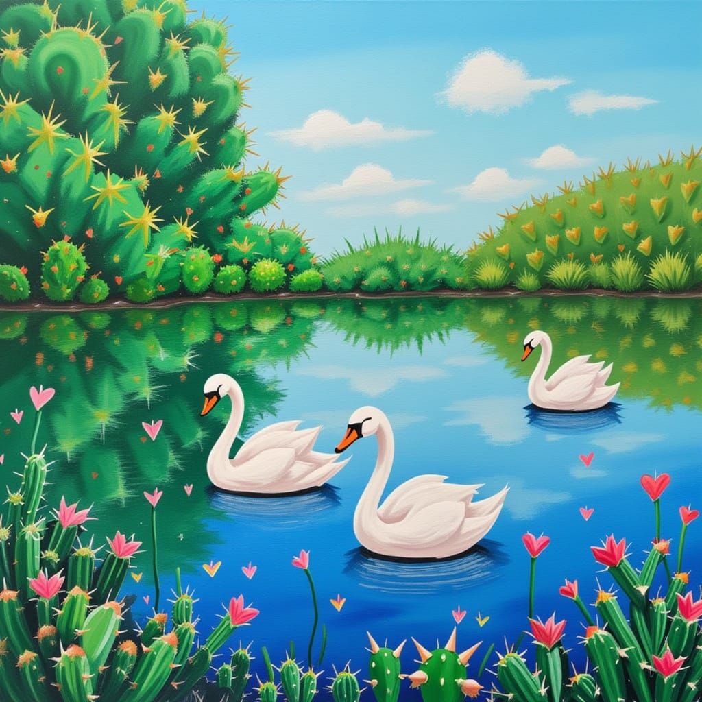 <lora:CACTUS HEART:1.0> Swan lake
