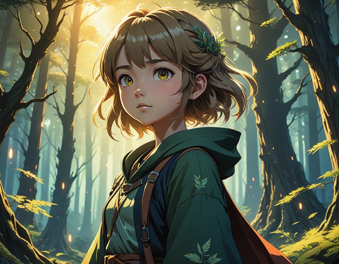 Young Girl Enchants in Vibrant, Cel-Shaded Anime Wonderland