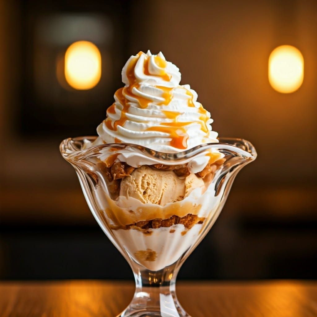 Decadent Ice Cream Dessert in Warm Golden Light
