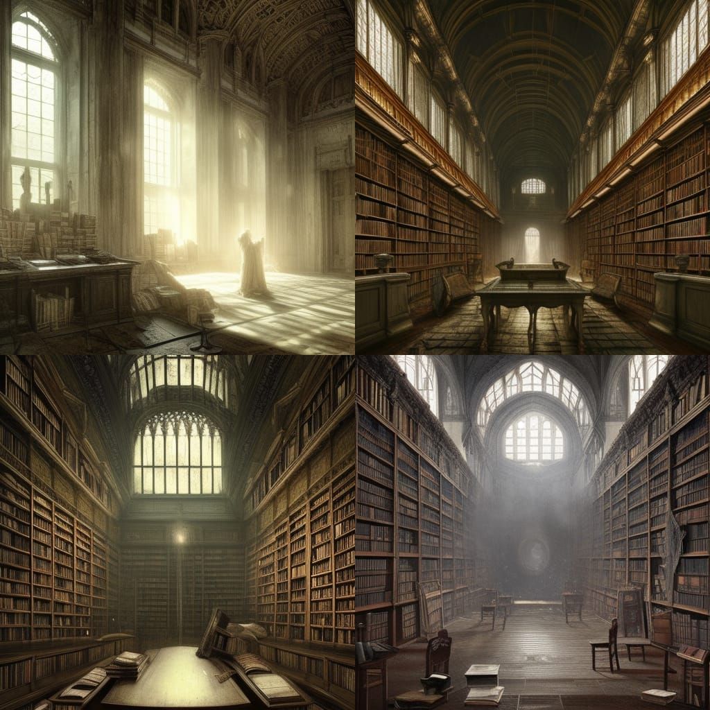 The inside of a Haunted old library, beautiful architecture,...