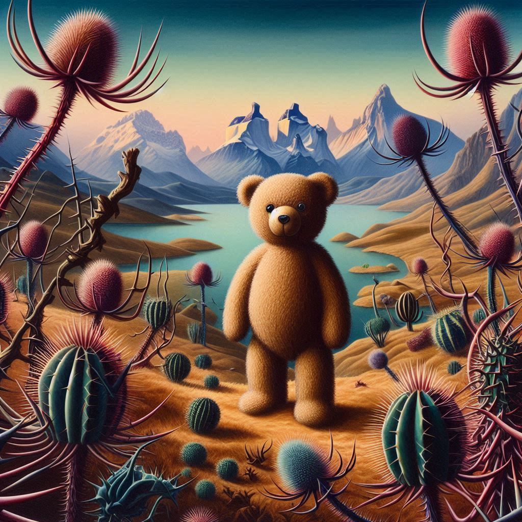 Teddy bear and thistles
