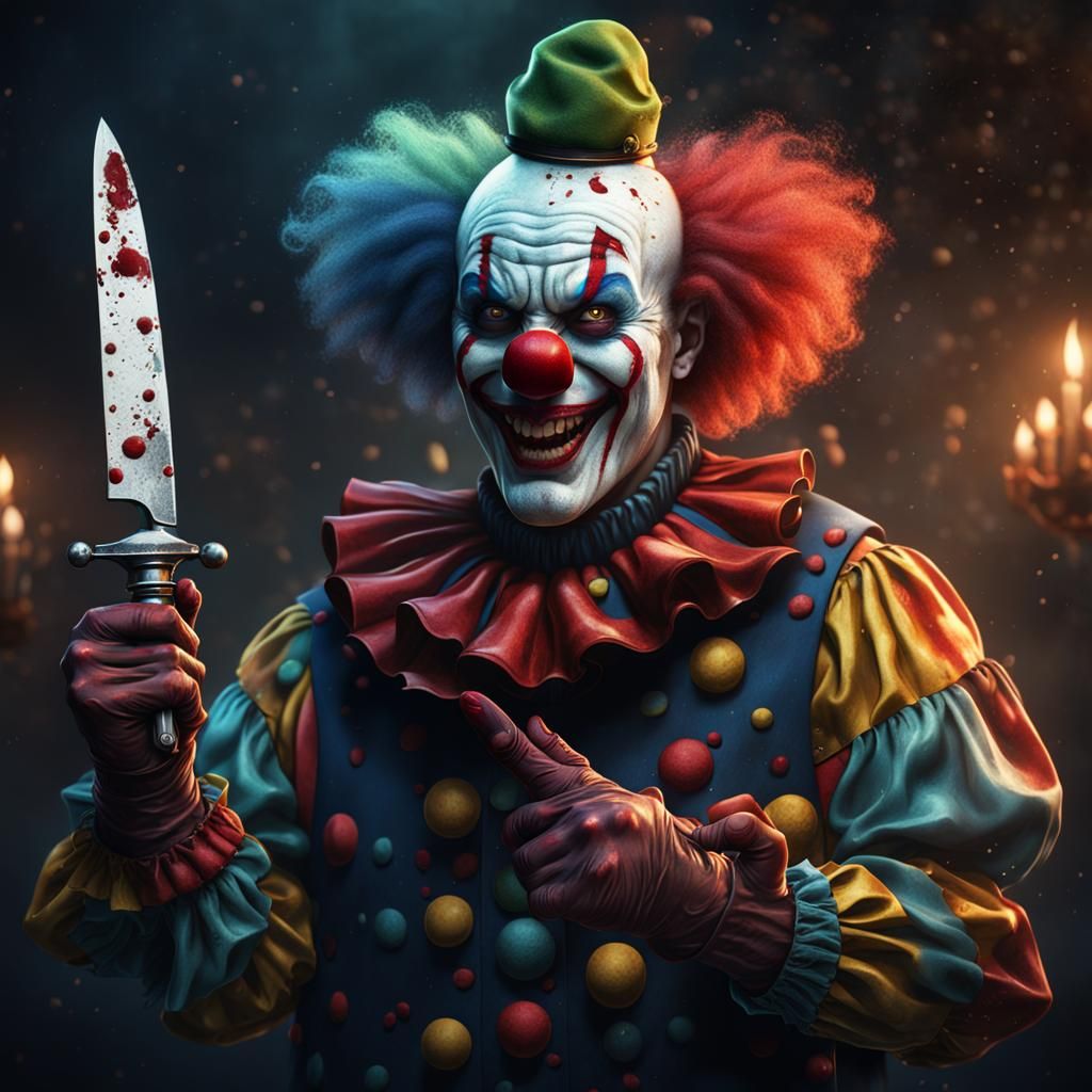 clown holding a knife