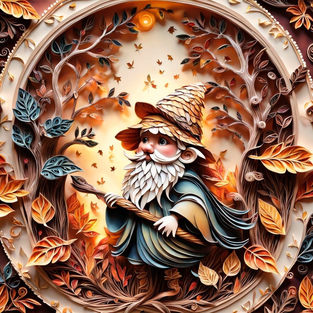 Autumn Gnome Quilled art style  by @Sandi