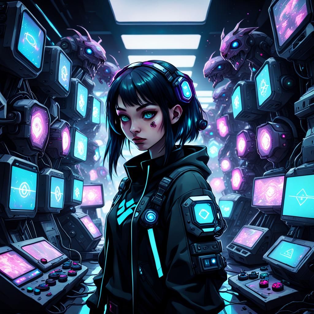 Cute Gamer Girl in Dystopian Futuristic Fairycore