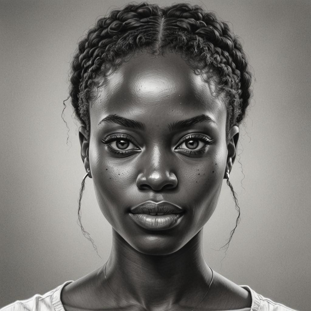 Black and white pencil sketch drawing of a Young beautiful G...