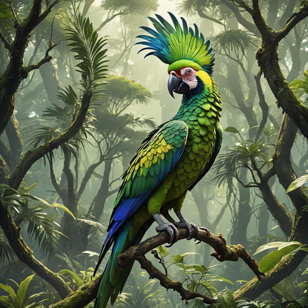 Otherworldly alien Great_green_macaw/ peacock aliens