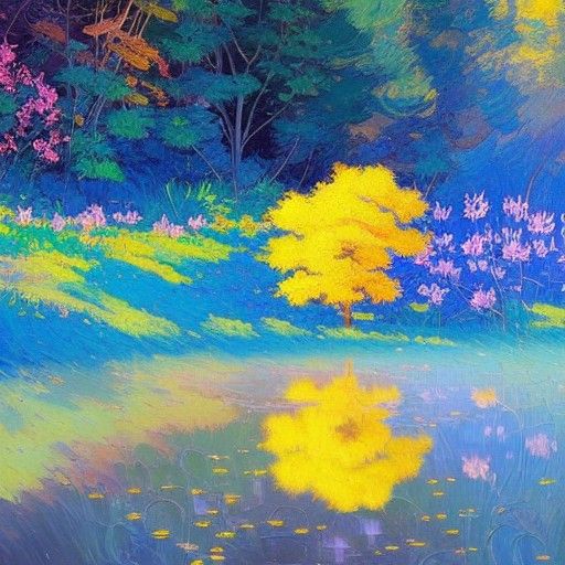 A breathtaking oil painting of natural mountainous forest sc...