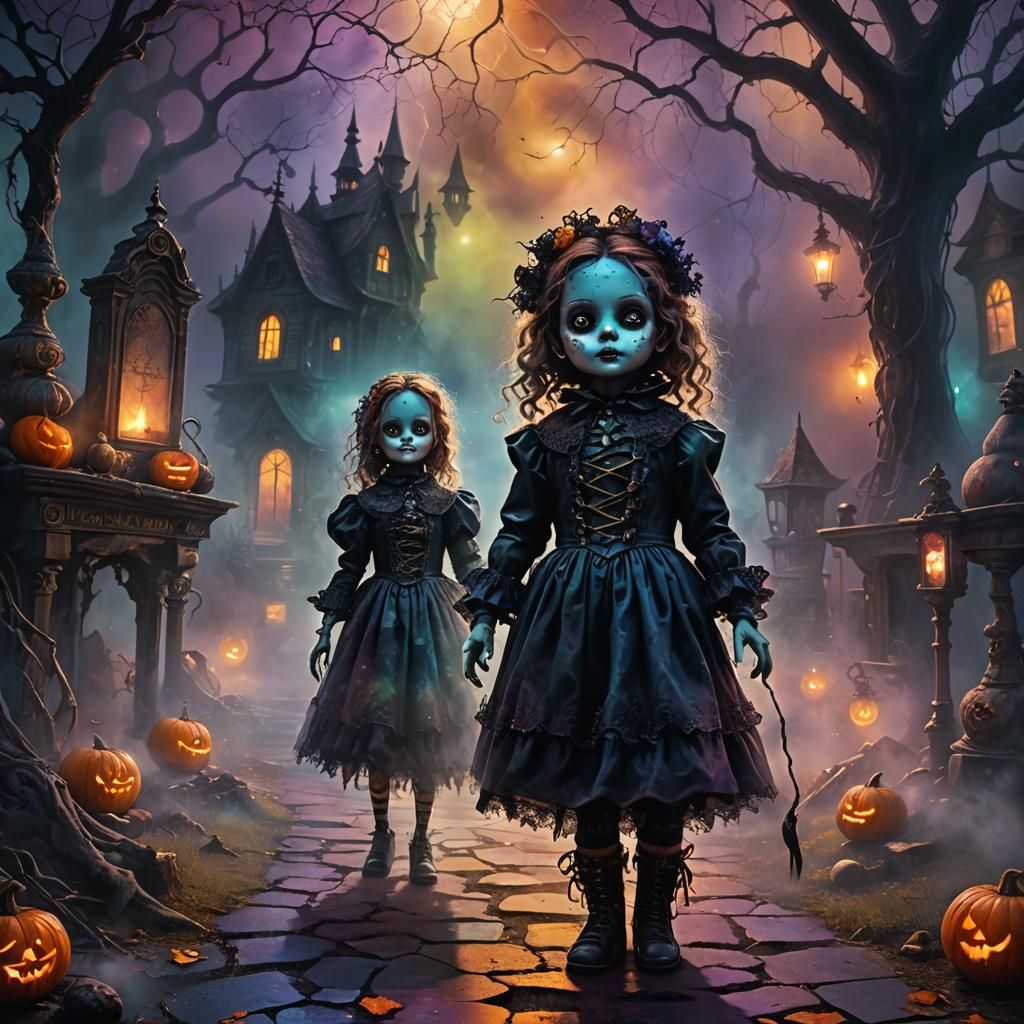 Creepy Halloween Doll in Dreamlike Realm