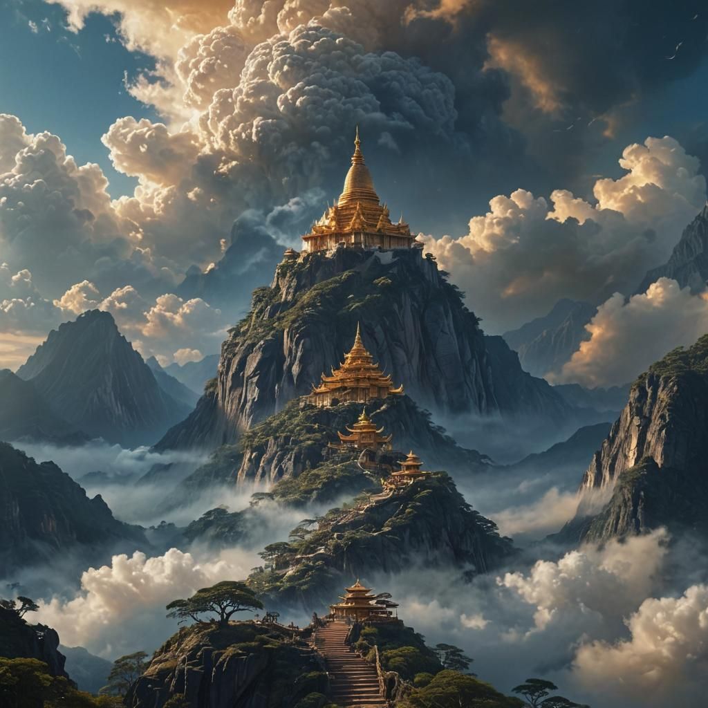 Tathagata Radiating Light on Mountain Top