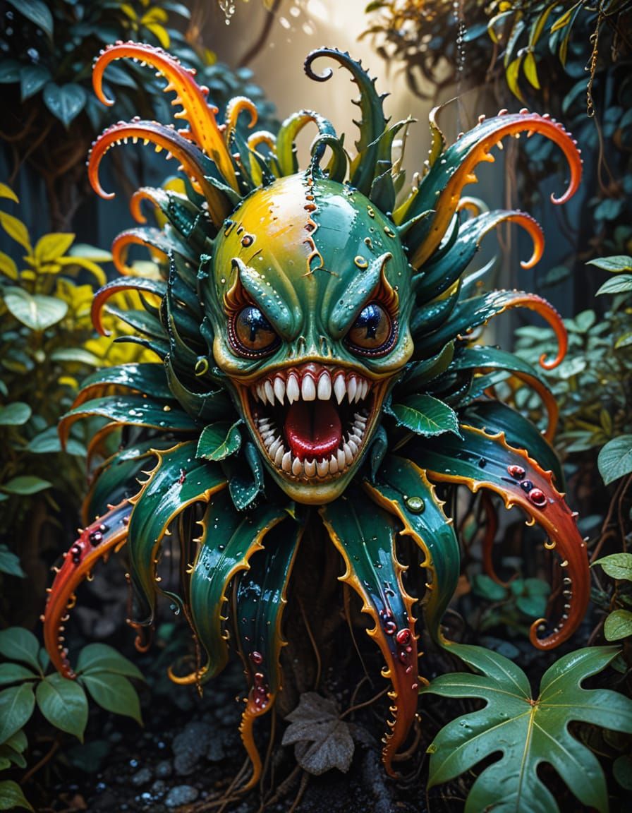 Jardin extraordinaire, allée centrale bordée 
de plante carnivore aux dents acérées, 
 plante cannibale ...  by @Biboo