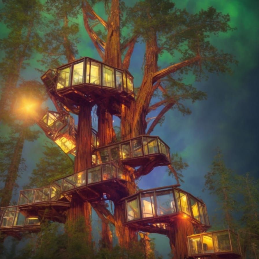 Treehouse with lots of glass