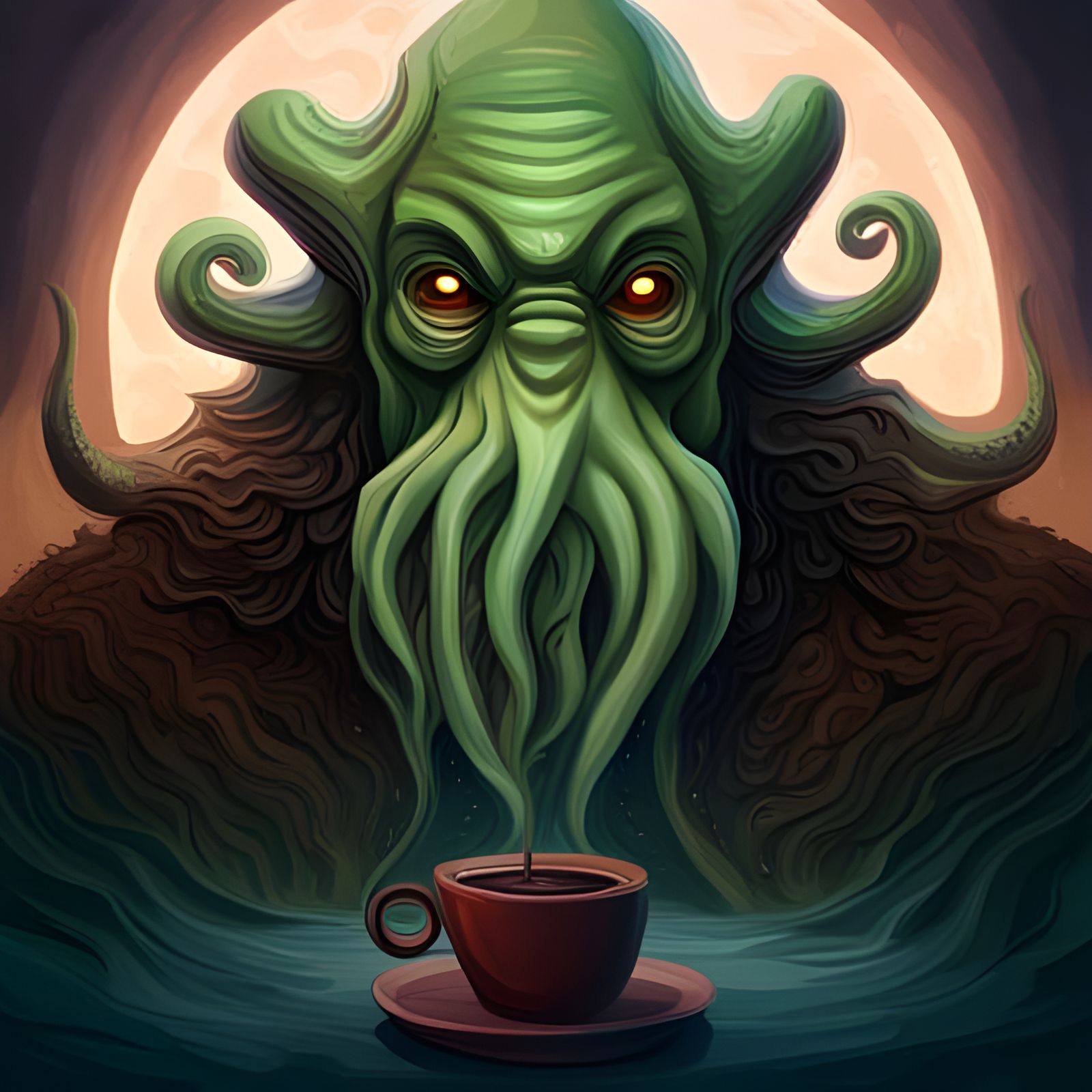 God Cthulhu  🐙 in nightcafe drinking a coffee by AIA 1