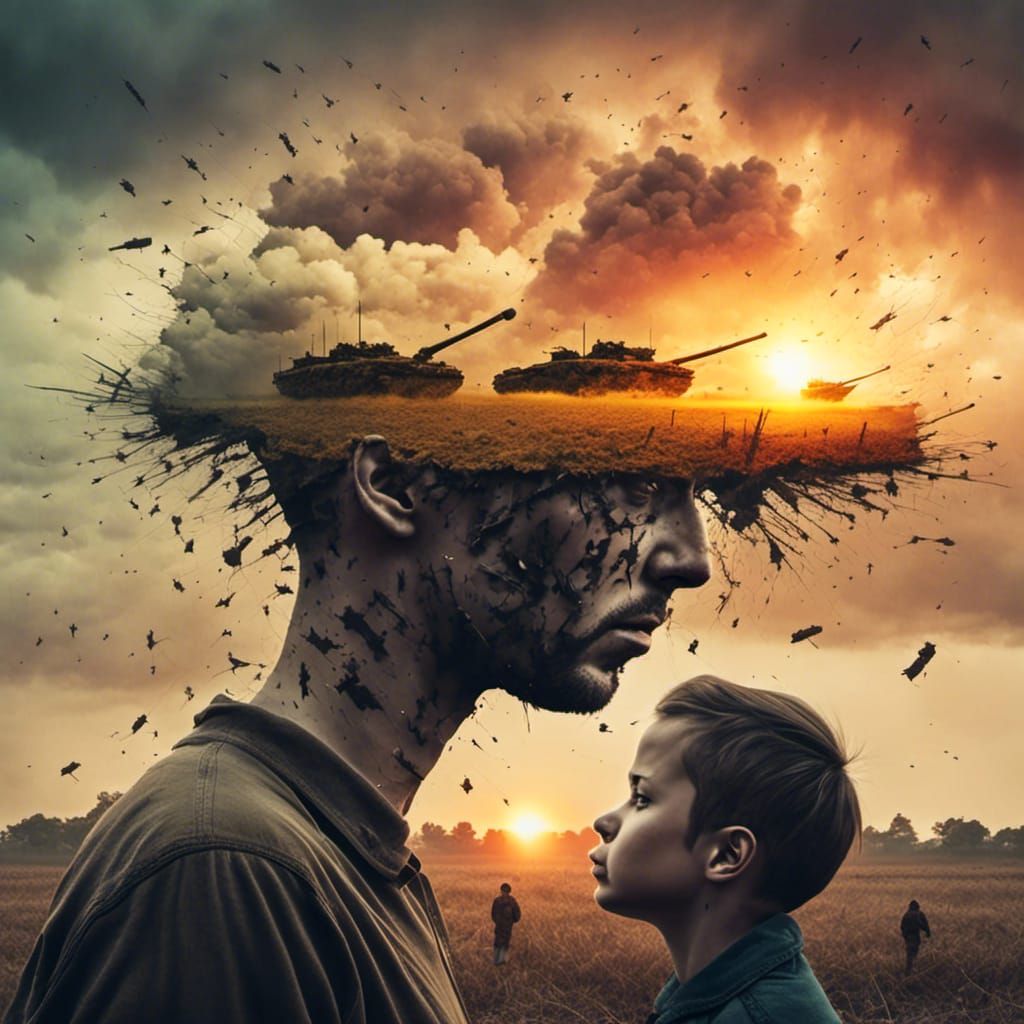 <lora:DUBLEX:1.0> Tanks+war+sunset+faces crying double exposure of war 