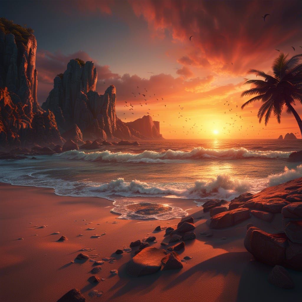 Stunning sunset view on a beach, Majestic   by @Luna