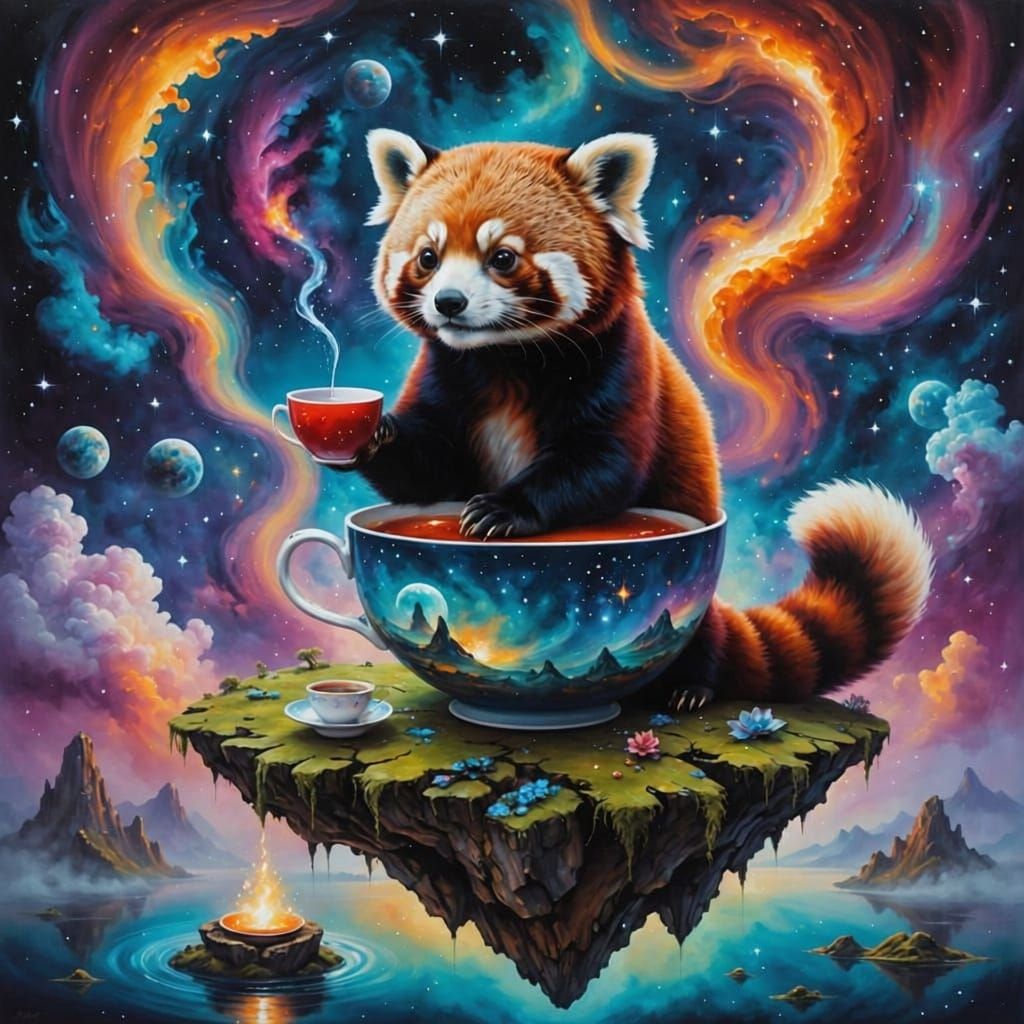 Red Panda and Floating Island  by @lionel