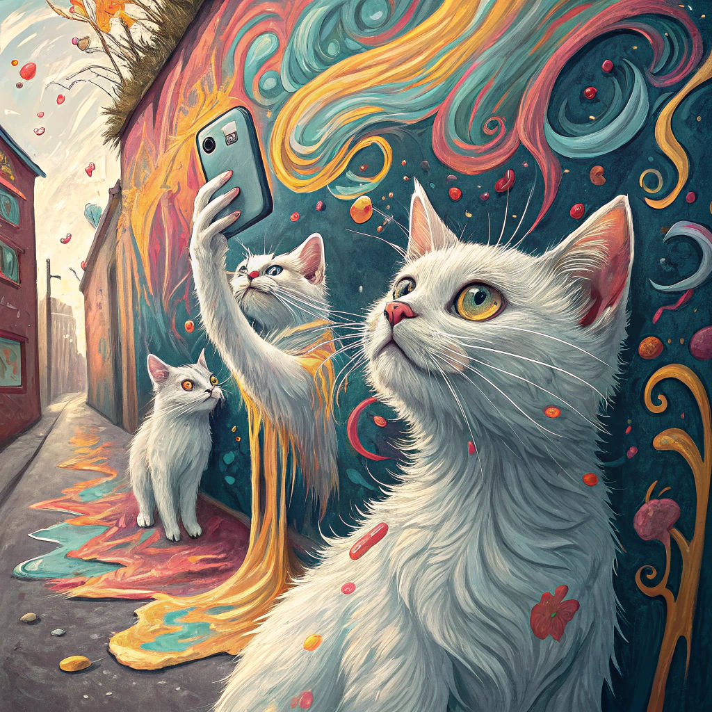 Cats Take Selfie in Street Art Style