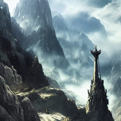 large sword stuck in a mountain - AI Generated Artwork - NightCafe Creator