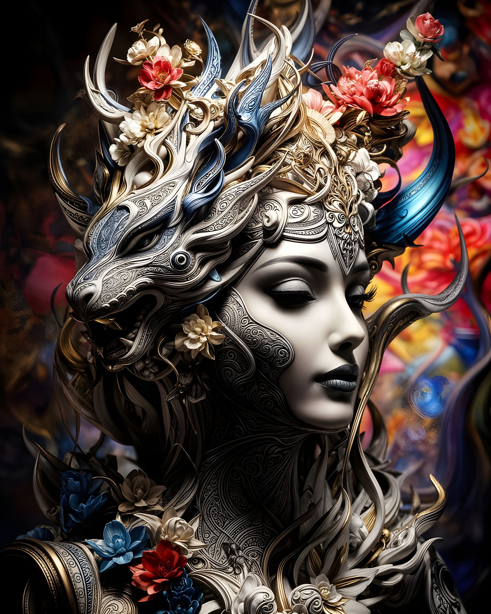 NeoFolk Dragon Priestess – Floral Surrealism - Start Image 1