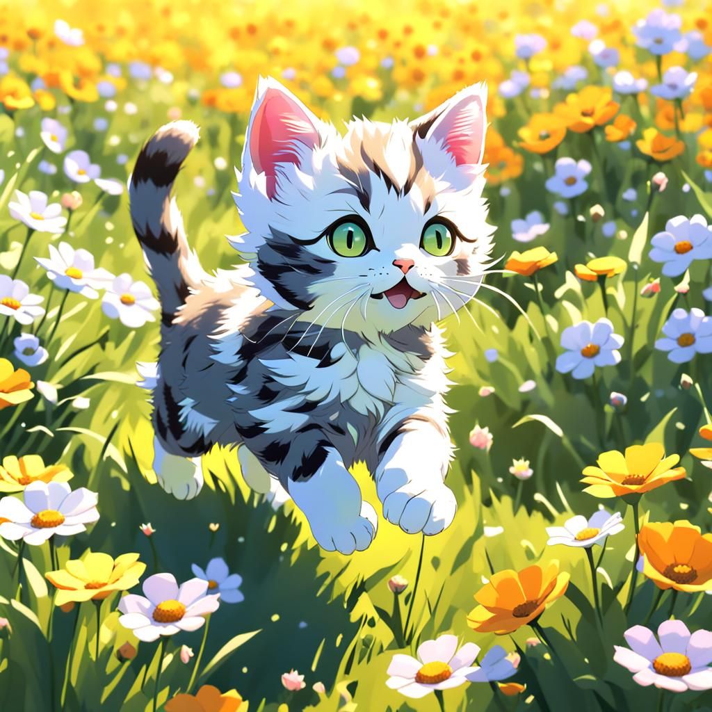 Kitten running in a flower field ai generated artwork nightcafe creator
