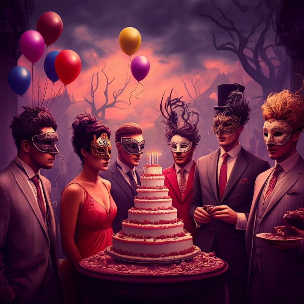 A birthday party in the style of Beksinski's paintings