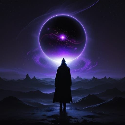 Lone Figure Against Cosmic Void in Digital Painting Style