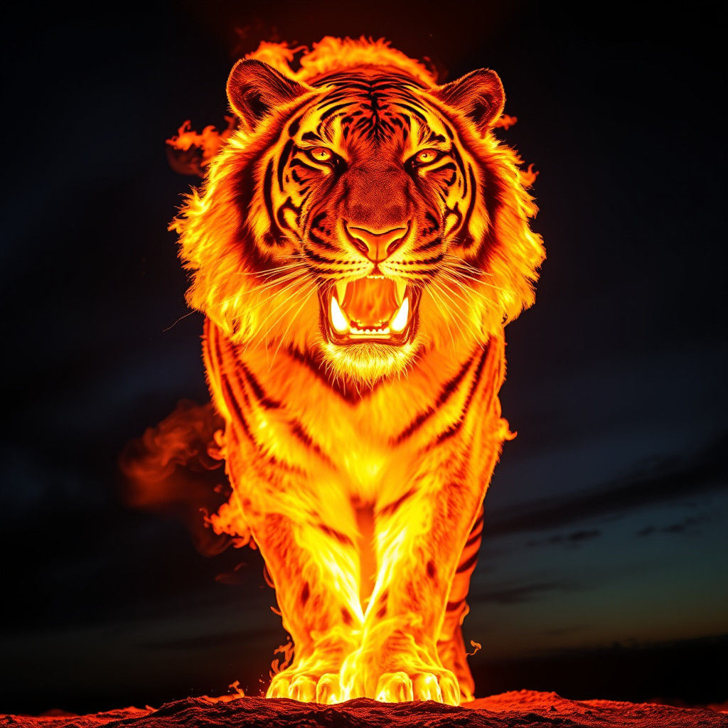 Incredible art piece using only fire and flames to create an image of a tiger in the sky  by @Dantonio
