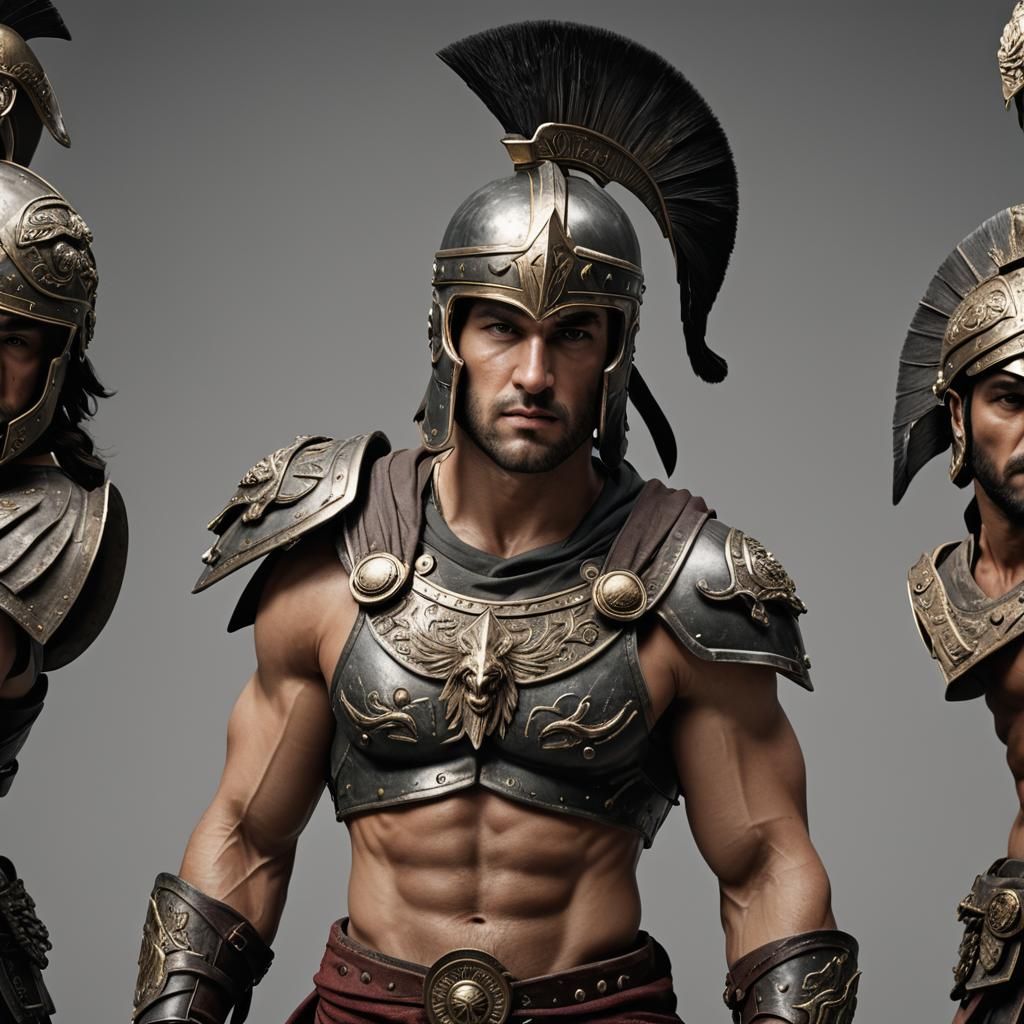 Medium shot of a handsom male model dressed in a spartan out...