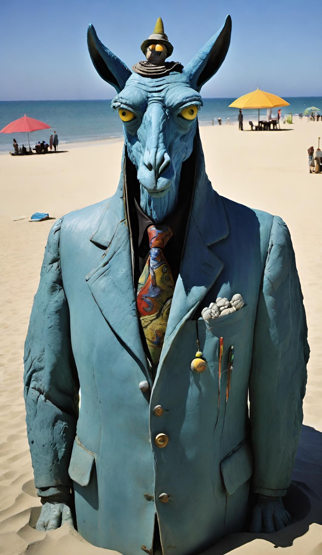 WELL DRESSED LLAMA AT THE BEACH