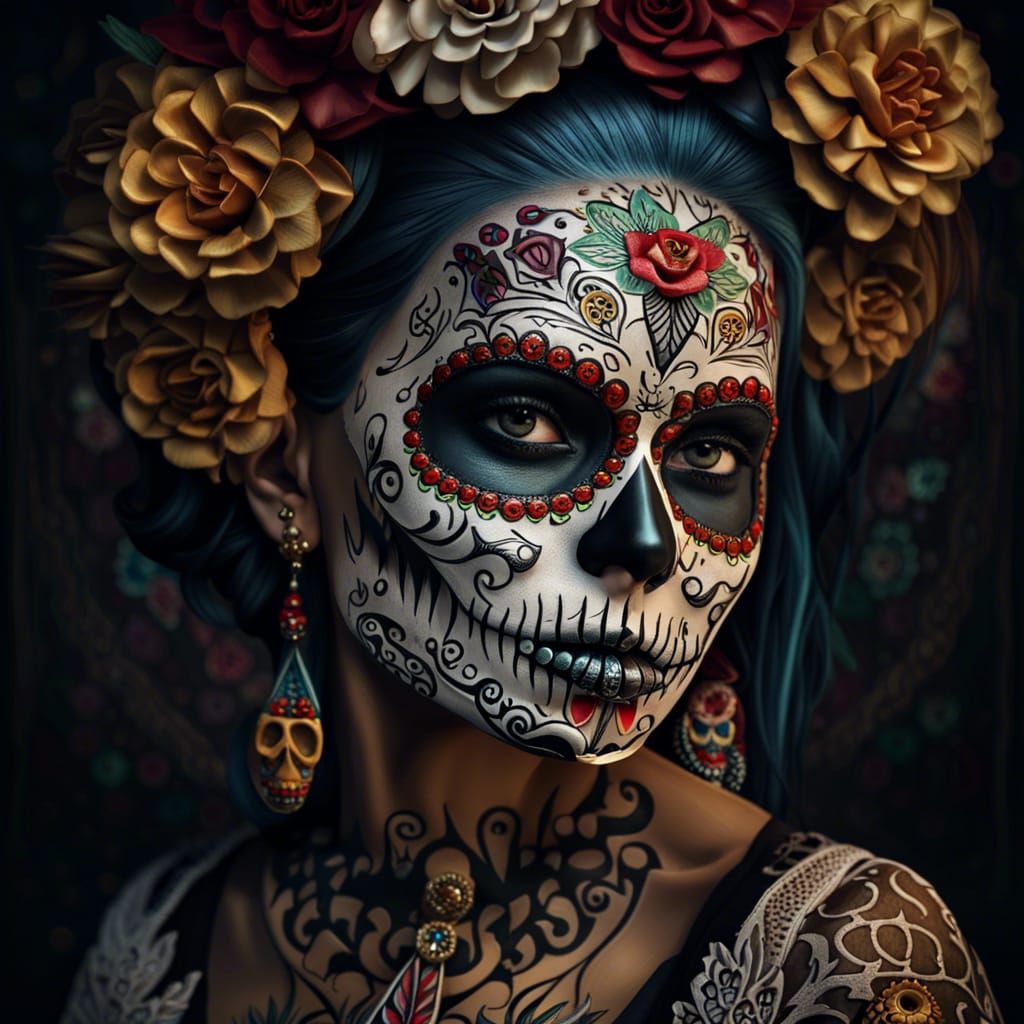 Beautiful woman celebrating Dia De Los Muertos  by @Flidias Foltchain